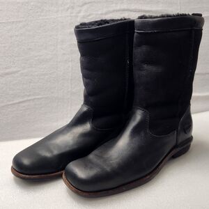 UGG Australia Women's Brookfield Black Leather Suede Sheepskin Lined Boots Sz 8